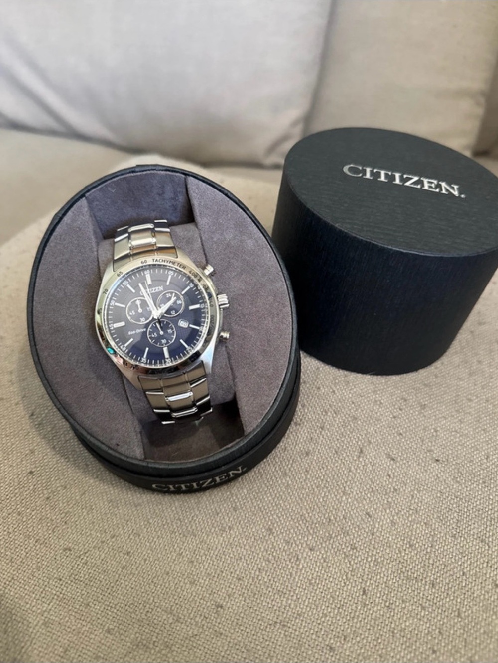 Citizen Silver Stainless Steel Watch with navy Dial and Chronograph